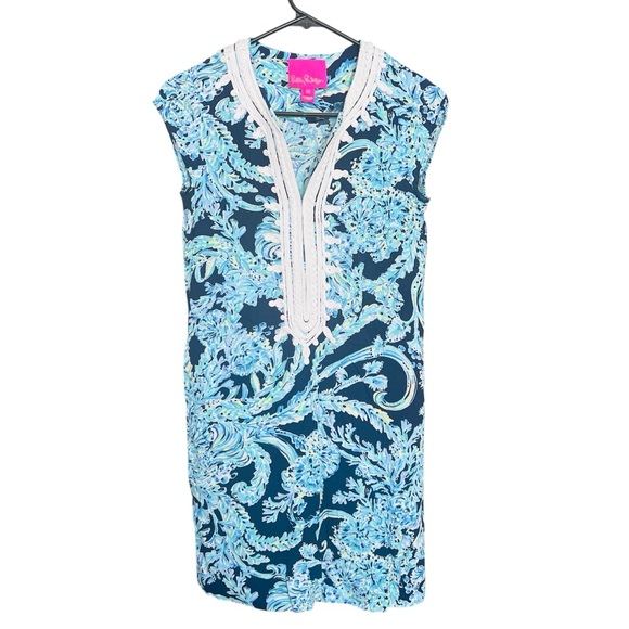 Lilly Pulitzer Madia Tunic Dress in High Tide Navy Scuba Doo SZ XS Preppy Beach - Picture 3 of 12